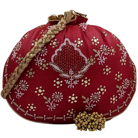 Handmade Chikankari Silk round Potli Bag